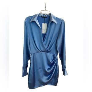 Zara Blue Satin Wrap Dress